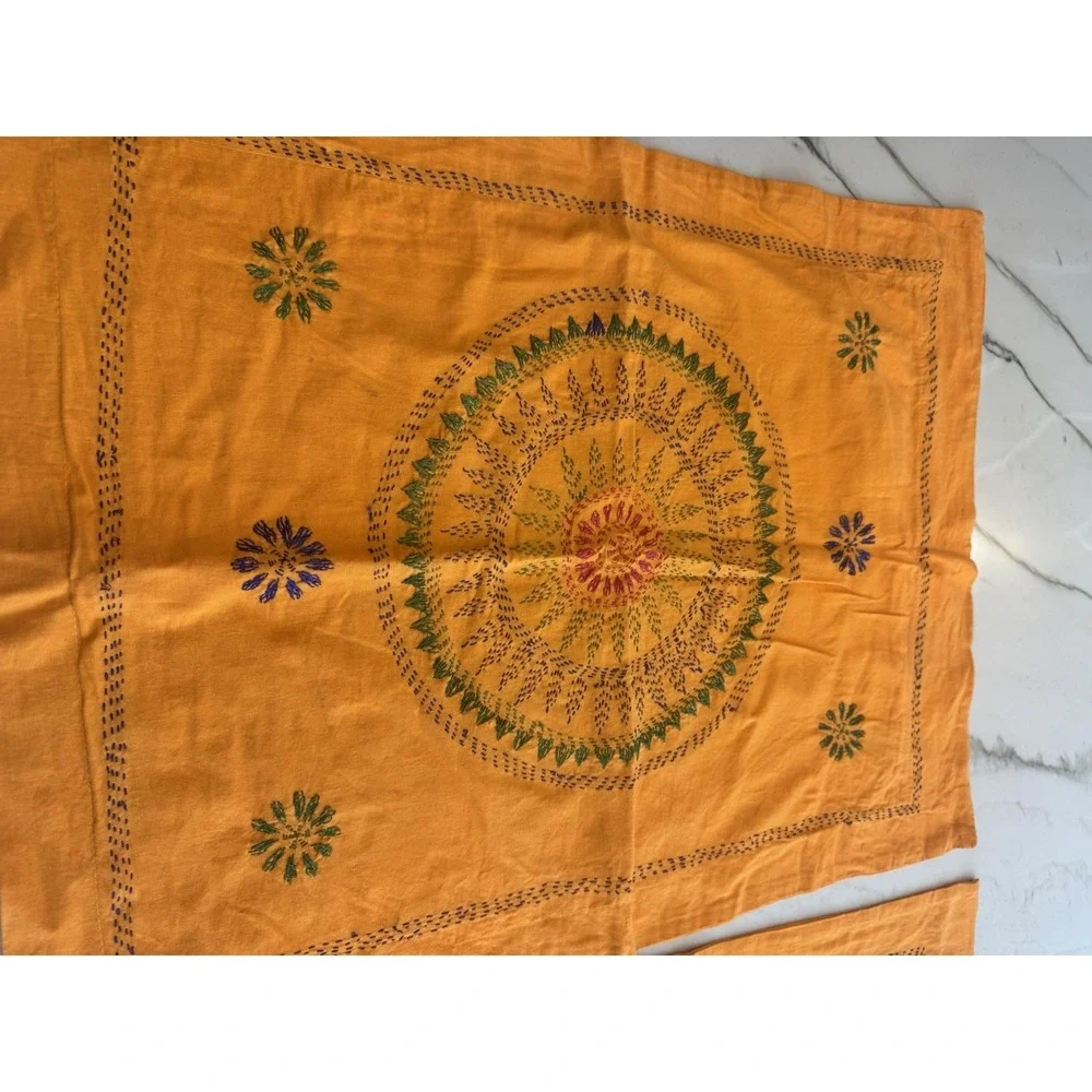 Handmade Indian Kantha Cotton Bedspread Coverlet 83x94 2 Pillowcases Boho